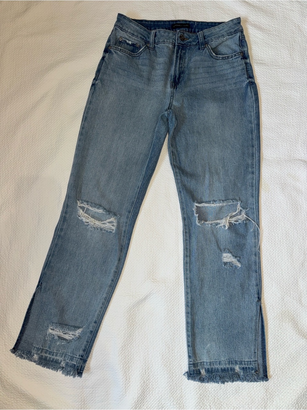 Sincerely Jules Distressed Women's Jeans - Light Blue Split Leg size 7